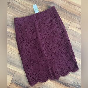 LOFT Burgundy Lace Pencil Skirt size 00 gorgeous NWT fully lined